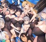  animal_ears atago_(azur_lane) azur_lane bangs bare_shoulders black_gloves black_hair black_legwear black_leotard blonde_hair blue_eyes blush bow bowtie braid breasts bridal_gauntlets brown_eyes brown_hair bunny_ears bunnysuit choker cleavage closed_mouth collarbone commentary_request covered_navel cross cross_choker cross_necklace dark_skin detached_collar earrings erect_nipples extra_ears eyebrows_visible_through_hair fake_animal_ears feathers front_zipper_swimsuit gloves graf_zeppelin_(azur_lane) groin hair_between_eyes hair_bow hair_feathers hair_flaps hair_ornament hair_over_one_eye hair_ribbon hairband half-closed_eyes hand_on_own_chest hat highres iron_cross jewelry large_breasts leotard long_hair looking_at_viewer maid_headdress mappaninatta massachusetts_(azur_lane) meme_attire mole mole_under_eye multicolored_hair multiple_girls native_american necklace north_carolina_(azur_lane) one-piece_swimsuit one_side_up open_mouth pantyhose parted_lips peaked_cap pink_eyes ponytail reaching_out red_eyes ribbon salute sheffield_(azur_lane) shiny shiny_skin short_hair sidelocks silver_hair skindentation smile south_dakota_(azur_lane) spread_legs streaked_hair swept_bangs swimsuit takao_(azur_lane) tongue tongue_out u-47_(azur_lane) unzipped v very_long_hair washington_(azur_lane) white_bow white_hair white_ribbon wrist_cuffs yellow_eyes 