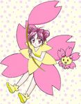  :d antenna_hair bangs bare_legs cherrim chikorita85 double_bun dress expressionless flat_chest floral_background floral_print full_body gen_4_pokemon hair_intakes happy holding legs long_skirt looking_at_viewer looking_up moemon open_mouth parted_bangs petals pink pink_eyes pink_hair pink_skirt pokemon pokemon_(creature) pokemon_(game) pokemon_dppt shoes short_hair short_sleeves skirt smile traditional_media white_background yellow_dress yellow_footwear 