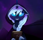  blue_eyes blue_fur book braided_hair detailed_background eyelashes female feral friendship_is_magic fur hair hi_res hooves horn looking_at_viewer magnaluna mammal my_little_pony night outside princess_luna_(mlp) sky smile solo star starry_sky teeth white_hair 