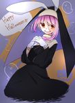  abe_suke alternate_costume animal_ears bangs brown_eyes bunny_ears commentary_request drooling eyebrows_visible_through_hair gloves habit halloween happy_halloween heart hitodama interlocked_fingers long_sleeves looking_at_viewer nun open_mouth own_hands_together purple_hair reisen_udongein_inaba solo speech_bubble spoken_heart stitches touhou white_gloves 