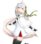  :d absurdly_long_hair ahoge artist_name bangs bell bikini_top black_bikini_top black_gloves black_legwear bow capelet dress dutch_angle elbow_gloves eyebrows_visible_through_hair fate/grand_order fate_(series) fur-trimmed_capelet fur_trim gloves green_bow green_ribbon hair_bow headpiece jeanne_d'arc_(fate)_(all) jeanne_d'arc_alter_santa_lily light_brown_hair long_hair looking_at_viewer looking_to_the_side open_mouth pleated_dress ribbon rocm_(nkkf3785) short_dress simple_background smile solo striped striped_bow striped_ribbon thighhighs upper_teeth very_long_hair white_background white_capelet white_dress yellow_eyes 