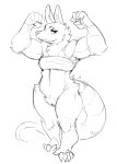  2018 anthro bottomless clothed clothing female flexing fur guoh mammal marsupial monochrome muscular opossum poppy_opossum poppy_opossum_(character) pubes pussy simple_background sketch smile solo white_background 