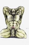  6suan hairy male muscles orc penis plain_background solo sweat video_games warcraft white_background world_of_warcraft 