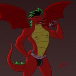  american_dragon:_jake_long anthro athletic biceps bulge clothed clothing condom disney dragon hair hand_on_hip holding_condom holding_object jake_long male membranous_wings nipples open_mouth pecs raymondfoxxx red_scales scales scalie solo standing tongue tongue_out topless underwear western_dragon wings 