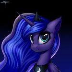  2017 absurd_res blue_hair digital_media_(artwork) equine eyelashes female feral friendship_is_magic gradient_background hair hi_res horn long_hair looking_at_viewer mammal my_little_pony princess_luna_(mlp) setharu simple_background smile solo winged_unicorn wings 