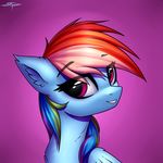  2017 absurd_res digital_media_(artwork) equine eyelashes feathered_wings feathers female feral friendship_is_magic fur hair hi_res looking_at_viewer mammal multicolored_hair my_little_pony pegasus purple_background rainbow_dash_(mlp) rainbow_hair setharu simple_background smile solo wings 
