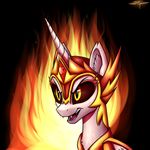  2017 absurd_res armor black_background daybreaker_(mlp) digital_media_(artwork) equine eyelashes fangs feral fire friendship_is_magic helmet hi_res horn mammal my_little_pony open_mouth setharu simple_background solo winged_unicorn wings 