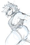  anthro breasts canine clothed clothing female looking_at_viewer mammal restricted_palette shirt side_boob sketch solo tank_top tzarvolver 