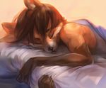  2018 5_fingers anthro black_nose brown_hair deadro digital_media_(artwork) hair male mammal pillow red_panda sleeping solo 