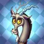  2017 absurd_res digital_media_(artwork) discord_(mlp) draconequus friendship_is_magic hi_res looking_at_viewer male my_little_pony pattern_background red_eyes setharu simple_background solo 