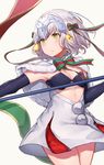  :/ armpits bangs bell black_bra black_cola blush bow bowtie bra breasts capelet cleavage closed_mouth cowboy_shot detached_sleeves dress fate/grand_order fate_(series) fur-trimmed_capelet fur_trim green_bow green_neckwear hair_bow headpiece heart heart_in_eye highres jeanne_d'arc_(fate)_(all) jeanne_d'arc_alter_santa_lily looking_away looking_to_the_side pom_pom_(clothes) serious shiny shiny_hair short_hair silver_hair small_breasts solo standing striped striped_bow striped_neckwear symbol_in_eye underwear v-shaped_eyebrows white_capelet white_dress yellow_eyes 