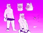  4_fingers anthro balls blush bulge canine dog erection eyes_closed fur hand_on_hip humanoid_penis male mammal model_sheet orange_eyes partially_retracted_foreskin penis penis_base purple_fur simple_background slightly_chubby solo standing tohfu uncut white_fur 