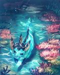 artist_name blue_eyes bubble coral day diving from_above gen_1_pokemon highres looking_up manino_(mofuritaionaka) no_humans pokemon pokemon_(creature) solo underwater vaporeon 
