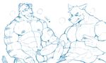  2017 alternate_version_at_source balls barazoku blush canine duo facial_hair feline frottage looking_pleasured male male/male mammal muscular nipple_play penis precum pubes sex signature simple_background tiger white_background wolf zupat 