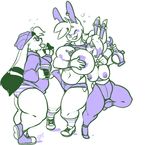  alcohol anthro beverage big_breasts blush breasts clothed clothing drunk eyewear female glasses group huge_breasts jintonic lagomorph mammal nipple_piercing nipples open_mouth piercing rabbit slightly_chubby smile standing thick_thighs 