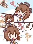  :3 :d ?? bangs blush brown_hair chibi comic commentary_request dress eighth_note eyebrows_visible_through_hair finger_to_mouth hair_between_eyes heart index_finger_raised kantai_collection komakoma_(magicaltale) long_sleeves musical_note neckerchief open_mouth out_of_frame outstretched_arms sailor_dress seed smile sunflower_seed translated white_dress yellow_neckwear yukikaze_(kantai_collection) ||_|| 