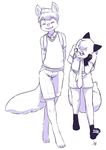  2015 aogami backpack canine clothed clothing cub duo eyes_closed eyewear fox glasses hair hybrid kipfox male mammal monochrome necktie paws sepf smile wolf young 