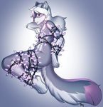 2017 anthro arh blue_eyes bound canine christmas_lights countershading fur girly grey_fur hair long_hair looking_at_viewer lying male mammal multicolored_fur nipples nude on_side solo white_fur white_hair wolf 