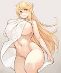  blonde_hair blush breasts commentary_request curvy hikari_(xenoblade_2) large_breasts long_hair navel nude sachito solo xenoblade_(series) xenoblade_2 yellow_eyes 