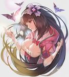  bat black_hair breasts cleavage fate/grand_order fate_(series) gradient_hair hairband large_breasts long_hair low_twintails multicolored_hair origami osakabe-hime_(fate/grand_order) purple_eyes solo twintails upper_body very_long_hair ya99ru 