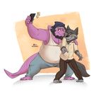  aetherel bandanna beard canine cellphone duo facial_hair fish male mammal marine padzyan_(character) phone riisago selfie shark wolf 