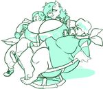 anthro big_breasts breasts canine clothed clothing female footwear green_theme group huge_breasts humanoid hyper hyper_breasts jintonic mammal overweight phone shoes sitting smile unknown_species 