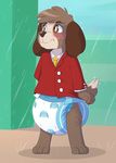  animal_crossing anthro blush brown_eyes bunnykisses canine clothing diaper digby_(animal_crossing) dog male mammal necktie nintendo standing suit video_games 
