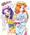  2girls blue_hair crayon_shin-chan crayon_shin-chan:_bakuhatsu!_onsen_wakuwaku_daikessen female goshogake ibusuki ibusuki_(crayon_shin-chan) kimono long_hair multiple_girls orange_hair red_eyes wafuku yukata 