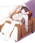  :o animal animal_on_head animal_on_lap armchair bare_legs barefoot bird bird_on_head brown_hair cat cat_on_lap chair cockatiel hood hoodie mattaku_mousuke on_head original parrot pillow reclining short_hair short_shorts shorts sitting_sideways sleeping sleeves_past_wrists solo 