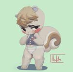  ageplay anthro blonde_hair blush diaper exalius hair looking_at_viewer male mammal marshal_(animal_crossing) pacifier rodent solo squirrel standing 