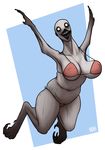  big_breasts breasts clothed clothing female happy hi_res humanoid kea_(artist) looking_at_viewer monster nightmare_fuel open_mouth open_smile pose scp-3199 scp_foundation simple_background smile solo teeth thick_thighs what why 