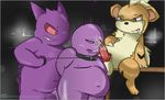  anal anthro balls bdsm belly big_belly blush bondage bound butterfree cum cum_in_ass cum_in_mouth cum_inside cum_on_face cum_on_penis digital_media_(artwork) drooling erection feral gengar group group_sex growlithe leash male male/male nintendo nipples obese overweight pawn penis pok&eacute;mon pok&eacute;mon_(species) saliva sex slightly_chubby threesome video_games 