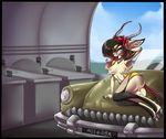  antelope anthro bandanna big_ears breasts car claws conditional_dnp dipstick_tail female hair horn mammal mrawl multicolored_tail navel nipples nude pose pussy sky tunnel vehicle window yellow_eyes zahra_(airheart) 