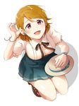  blush brown_hair dress foods koizumi_hanayo love_live!_school_idol_project short_hair smile violet_eyes 