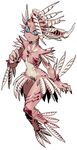  4_fingers blue_eyes breasts countershading female fin fish green_eyes head_tail lionfish marine multicolored_eyes non-mammal_breasts nude pink_skin red_stripes semi-anthro sidotama solo stripes 