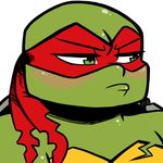  2018 anthro bandanna blush bust_portrait chipped_shell green_eyes half-closed_eyes inkyfrog looking_away male mask portrait pouting raphael_(tmnt) reaction_image reptile scalie shell simple_background solo teenage_mutant_ninja_turtles turtle white_background 