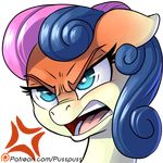  2017 alpha_channel angry blue_eyes bonbon_(mlp) digital_media_(artwork) earth_pony equine eyelashes female friendship_is_magic hair headshot_portrait horse mammal multicolored_hair my_little_pony open_mouth patreon pony portrait pusspuss reaction_image simple_background solo transparent_background two_tone_hair 
