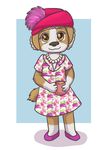  2013 4_fingers anthro beverage brown_eyes brown_fur canine child clothed clothing corgi cosplay cup digital_drawing_(artwork) digital_media_(artwork) dog dress female footwear fur gloves_(marking) hat holding_cup hyacinth_bucket jewelry keeping_up_appearances looking_at_viewer mammal markings mitzi_(dkpup) necklace shoes simple_background smile solo standing toddlergirl young 