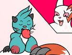  2018 anthro blush breasts claws cum dewott digital_media_(artwork) duo female fur licking male male/female mr.under nintendo nipples open_mouth oral penis pok&eacute;mon pok&eacute;mon_(species) sex simple_background smile titfuck tongue tongue_out video_games white_fur zangoose 