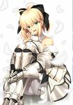  :d ahoge armor armored_boots armored_dress artoria_pendragon_(all) black_bow blonde_hair boots bow dress eyebrows_visible_through_hair fate/unlimited_codes fate_(series) gauntlets green_eyes hair_between_eyes hair_bow head_tilt leg_hug looking_at_viewer open_mouth pantyhose ponytail saber_lily sen_(77nuvola) sidelocks simple_background sitting sleeveless sleeveless_dress smile solo thigh_boots thighhighs white_background white_dress white_feathers white_legwear 