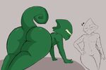  &lt;3 butt chameleon curled_tail feminine_pose glaring invalid_tag leon_powalski lizard looking_back nintendo presenting reptile salamikii scalie simple_background star_fox thick_thighs video_games 
