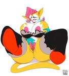  2018 anthro big_breasts big_clitoris blush bottomless bra breasts cat cleavage clitoris clothed clothing digital_media_(artwork) eyelashes feline female footwear gloves hair high_heels huge_breasts inner_ear_fluff legwear lionalliance looking_at_viewer mammal monique_pussycat nipple_slip nipples open_mouth pink_hair pink_nose presenting presenting_pussy pubes pussy shoes short_hair simple_background smile solo spread_legs spreading stockings super_fuck_friends thick_thighs underwear voluptuous white_background 