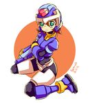  aile blush bodysuit breasts brown_hair commentary_request fi_gu gloves green_eyes helmet looking_at_viewer rockman rockman_zx short_hair skin_tight solo spandex 