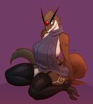  2018 3_toes anthro arm_support big_breasts biped black_clothing black_eyes black_legwear breasts brown_fur brown_tail claws clothed clothing countershade_face countershade_legs countershade_torso countershading croxot_(artist) digital_drawing_(artwork) digital_media_(artwork) dragon female fluffy fluffy_tail forehead_gem front_view full-length_portrait fur furred_dragon garter_belt garter_straps gem horn humanoid_hands katya_(7th-r) kneeling leggings legwear lighting long_tail looking_at_viewer looking_away markings multicolored_fur outline pinup portrait pose purple_background purple_clothing purple_topwear ruby_(gem) shadow side_boob simple_background skimpy slit_pupils small_waist solo stirrup_legwear sweater thigh_highs toe_claws toes two_tone_fur virgin_killer_sweater voluptuous white_countershading white_fur white_markings wide_hips 