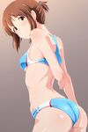  alternate_hairstyle arms_behind_back ass back bangs bare_shoulders blush breasts brown_eyes brown_hair hagiwara_yukiho hips idolmaster idolmaster_(classic) short_hair short_ponytail sidelocks small_breasts solo sports_bikini standing tengu_(tetuo_kun) 