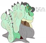  argonian barefoot barmaid big_breasts breasts claws female foot_focus horn looking_at_viewer neesei plantigrade scalie text the_elder_scrolls toe_claws video_games zp92 