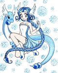  bare_legs blue blue_background blue_choker blue_dress blue_eyes blue_hair blue_skin boots breasts chikorita85 choker collarbone curly_hair dragonair dress eyelashes frilled_dress frills gen_1_pokemon gloves hand_up head_wings horn looking_at_viewer moemon one_knee parted_bangs personification pokemon pokemon_(creature) pokemon_(game) pokemon_rgby short_dress sidelocks sleeveless sleeveless_dress small_breasts smile tiara tiptoes traditional_media white_background white_footwear white_gloves 