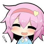  blue_shirt blush chibi closed_eyes collared_shirt eyebrows_visible_through_hair heart komeiji_satori pink_hair shirt short_hair simple_background smile touhou translation_request twumi white_background 