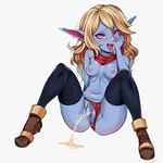  absurdres blonde_hair breasts highres hqas league_of_legends medium_breasts naughty_face pee peeing poppy pubic_hair pussy solo tongue tongue_out uncensored yordle 
