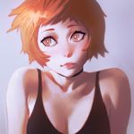  bare_shoulders black_choker breasts bright_pupils choker cleavage closed_mouth grey_background highres ilya_kuvshinov large_breasts looking_away looking_to_the_side orange_hair original pink_lips short_hair simple_background solo tank_top upper_body 